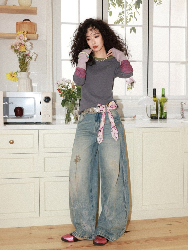 Striped Contrast Splicing Slim Long-Sleeved T-Shirt【s0000015000】