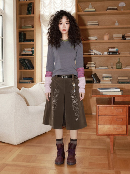 Striped Contrast Splicing Slim Long-Sleeved T-Shirt【s0000015000】