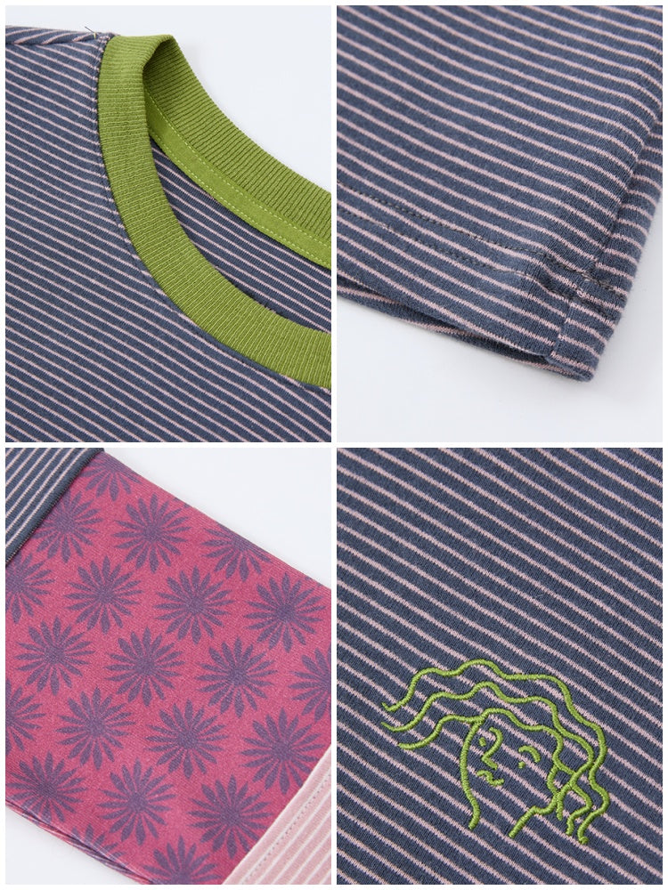 Striped Contrast Splicing Slim Long-Sleeved T-Shirt【s0000015000】