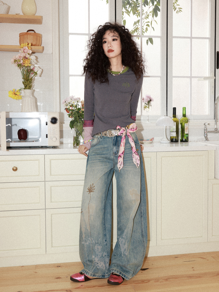 Striped Contrast Splicing Slim Long-Sleeved T-Shirt【s0000015000】