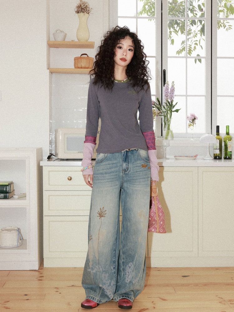 Striped Contrast Splicing Slim Long-Sleeved T-Shirt【s0000015000】