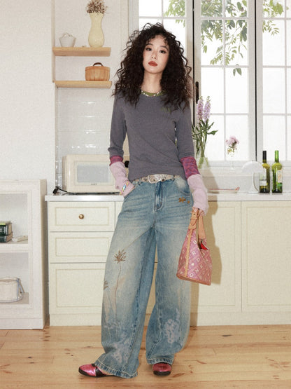 Striped Contrast Splicing Slim Long-Sleeved T-Shirt【s0000015000】