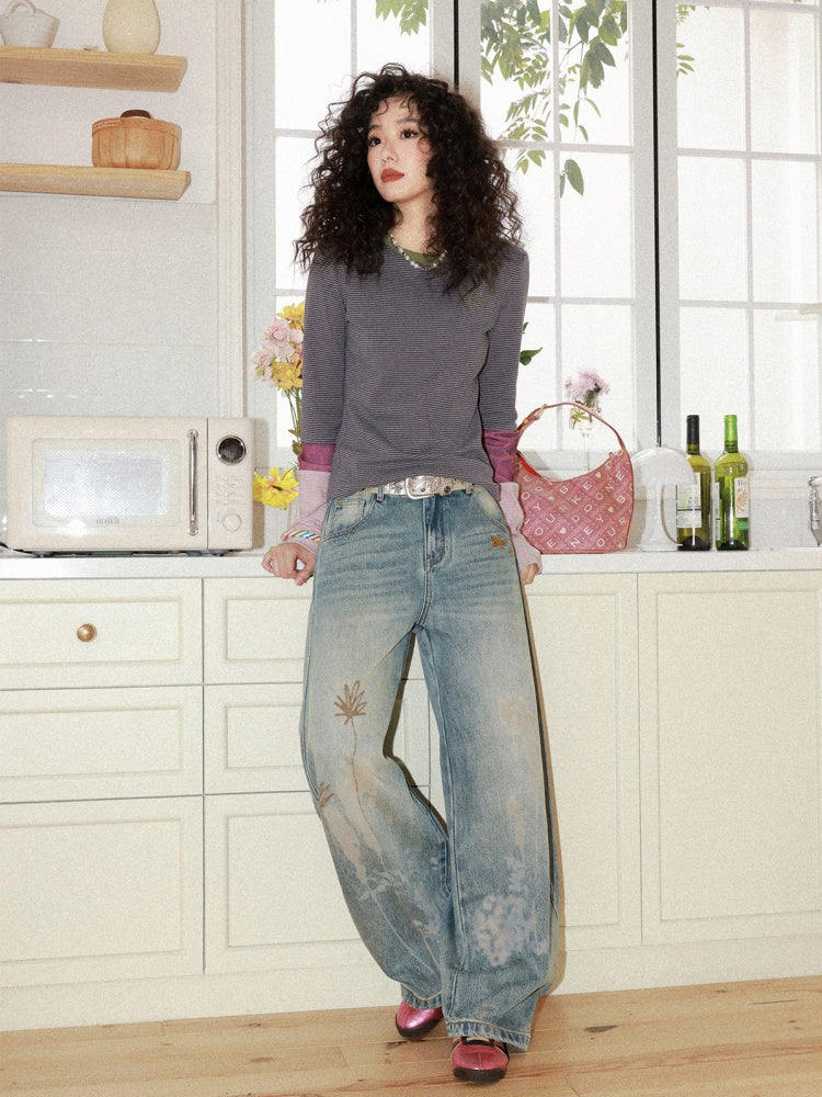 Striped Contrast Splicing Slim Long-Sleeved T-Shirt【s0000015000】