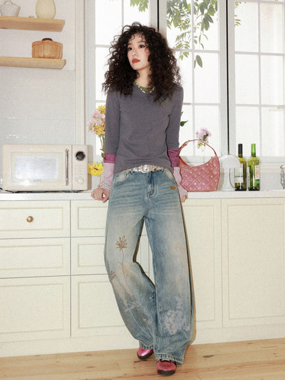 Striped Contrast Splicing Slim Long-Sleeved T-Shirt【s0000015000】