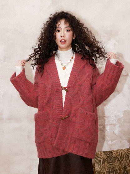 "Gathering Around The Fire"  Woolen Cable Cardigan Sweater【s0000015001】