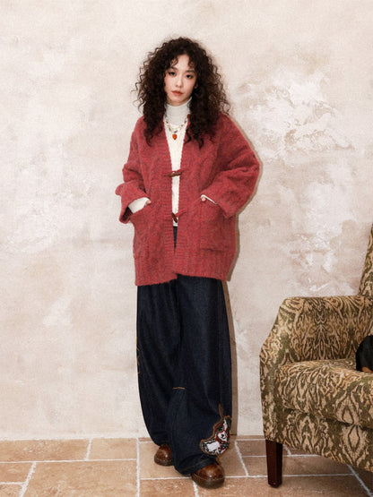 "Gathering Around The Fire"  Woolen Cable Cardigan Sweater【s0000015001】