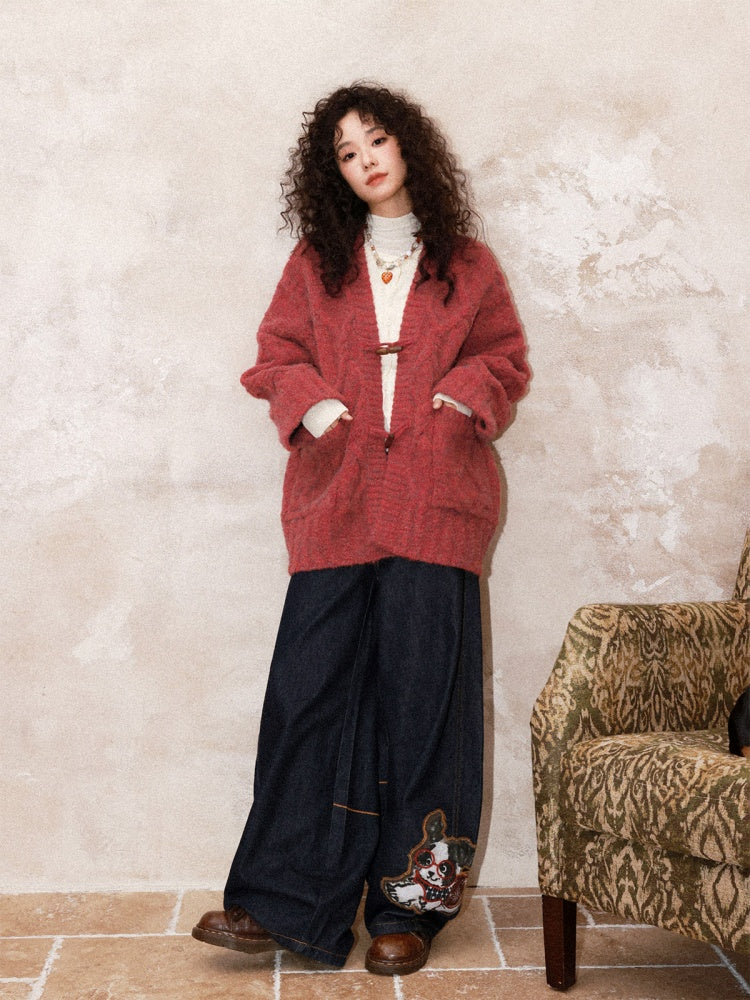 "Gathering Around The Fire"  Woolen Cable Cardigan Sweater【s0000015001】