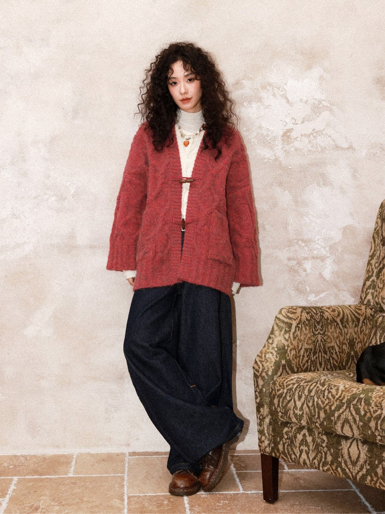"Gathering Around The Fire"  Woolen Cable Cardigan Sweater【s0000015001】