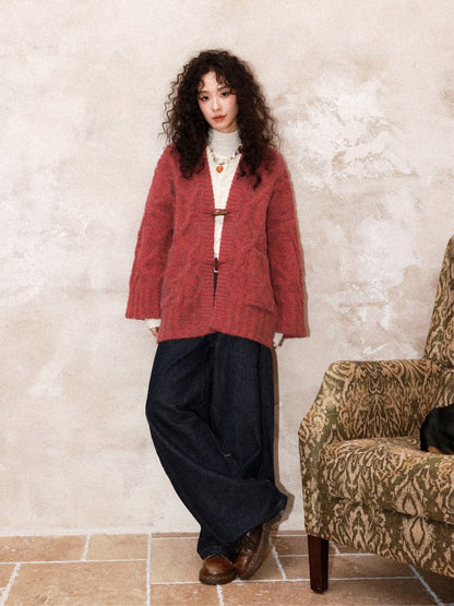 "Gathering Around The Fire"  Woolen Cable Cardigan Sweater【s0000015001】