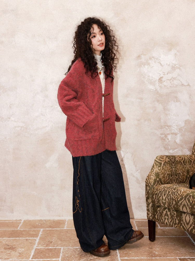 "Gathering Around The Fire"  Woolen Cable Cardigan Sweater【s0000015001】