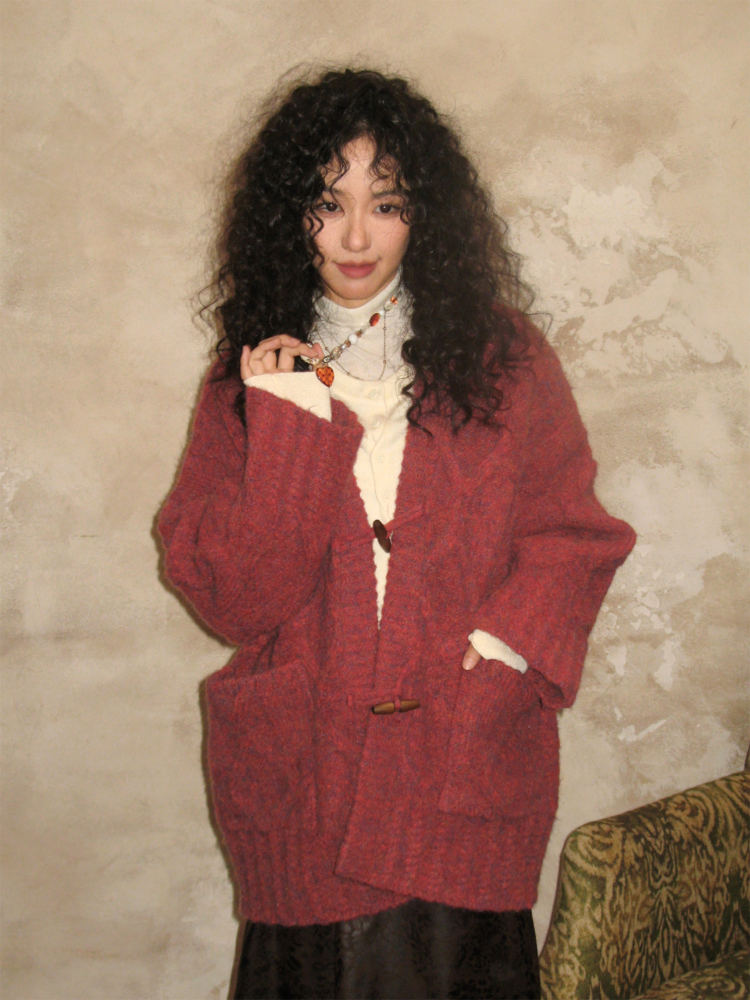 "Gathering Around The Fire"  Woolen Cable Cardigan Sweater【s0000015001】