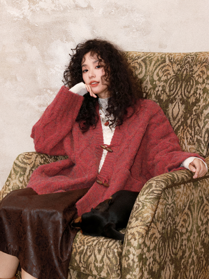 "Gathering Around The Fire"  Woolen Cable Cardigan Sweater【s0000015001】