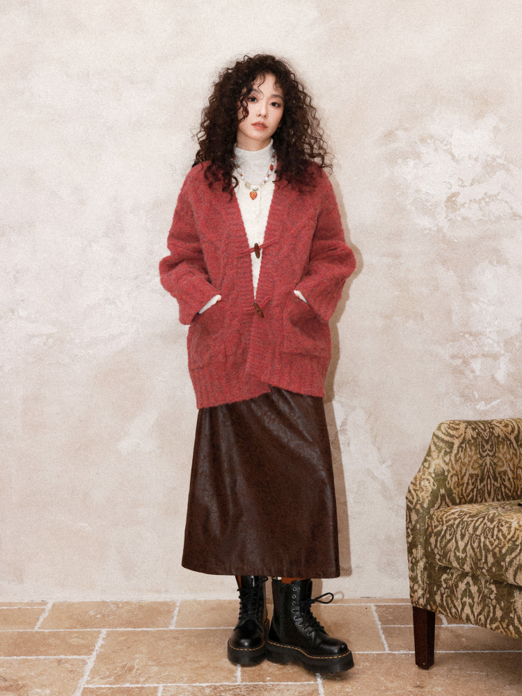 "Gathering Around The Fire"  Woolen Cable Cardigan Sweater【s0000015001】