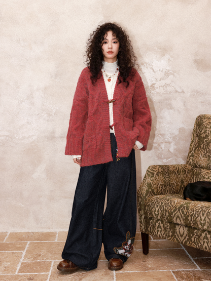 "Gathering Around The Fire"  Woolen Cable Cardigan Sweater【s0000015001】