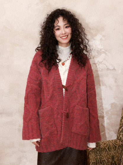 "Gathering Around The Fire"  Woolen Cable Cardigan Sweater【s0000015001】