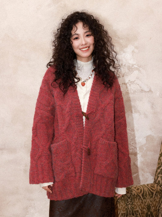 "Gathering Around The Fire"  Woolen Cable Cardigan Sweater【s0000015001】