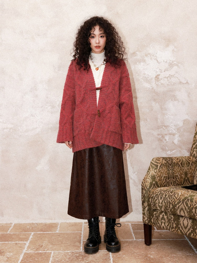"Gathering Around The Fire"  Woolen Cable Cardigan Sweater【s0000015001】
