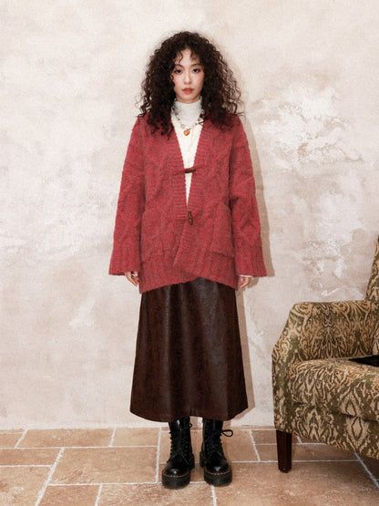 "Gathering Around The Fire"  Woolen Cable Cardigan Sweater【s0000015001】