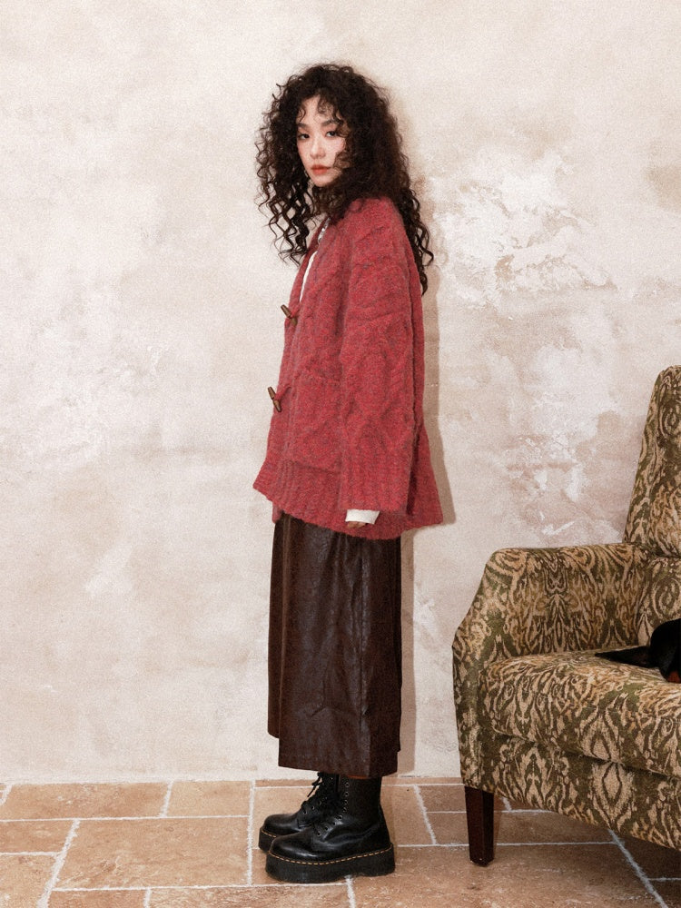 "Gathering Around The Fire"  Woolen Cable Cardigan Sweater【s0000015001】