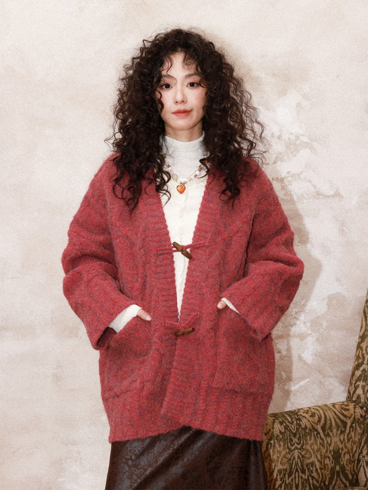 "Gathering Around The Fire"  Woolen Cable Cardigan Sweater【s0000015001】