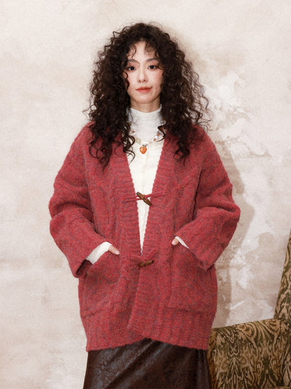"Gathering Around The Fire"  Woolen Cable Cardigan Sweater【s0000015001】