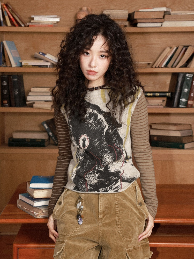 Retro Wool Knitted With A Priming Print Long-Sleeved T-Shirt【s0000015002】
