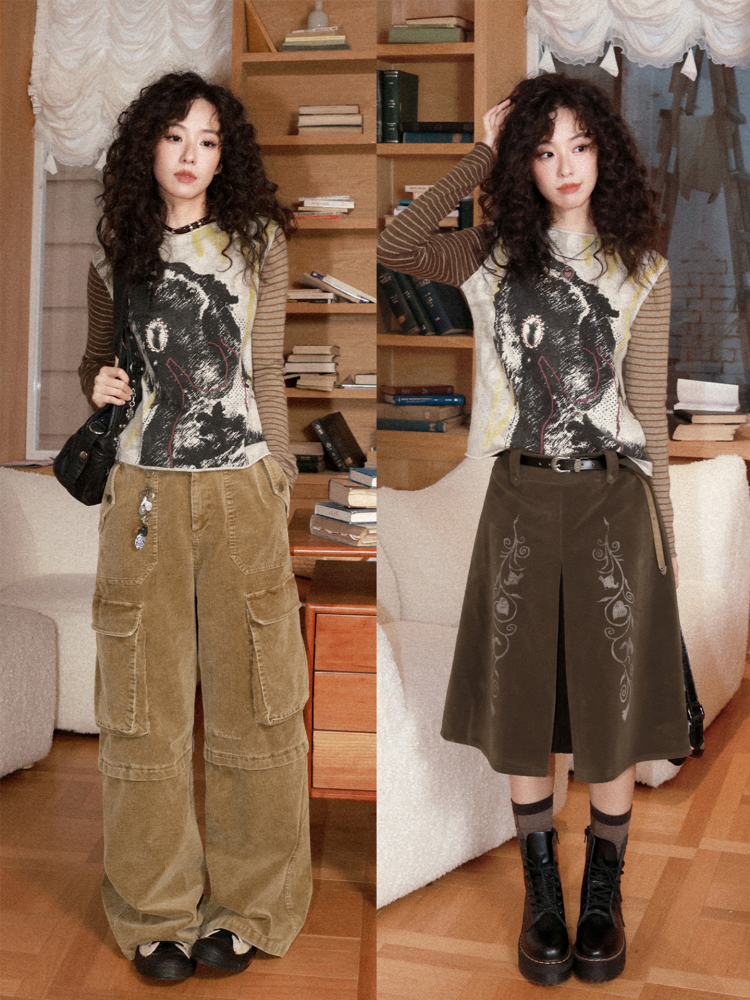 Retro Wool Knitted With A Priming Print Long-Sleeved T-Shirt【s0000015002】