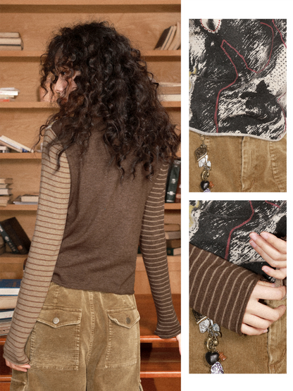 Retro Wool Knitted With A Priming Print Long-Sleeved T-Shirt【s0000015002】