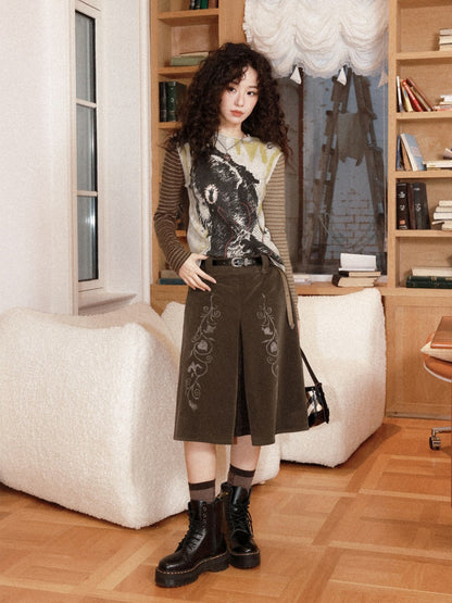 Retro Wool Knitted With A Priming Print Long-Sleeved T-Shirt【s0000015002】