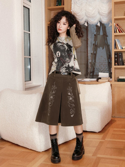 Retro Wool Knitted With A Priming Print Long-Sleeved T-Shirt【s0000015002】