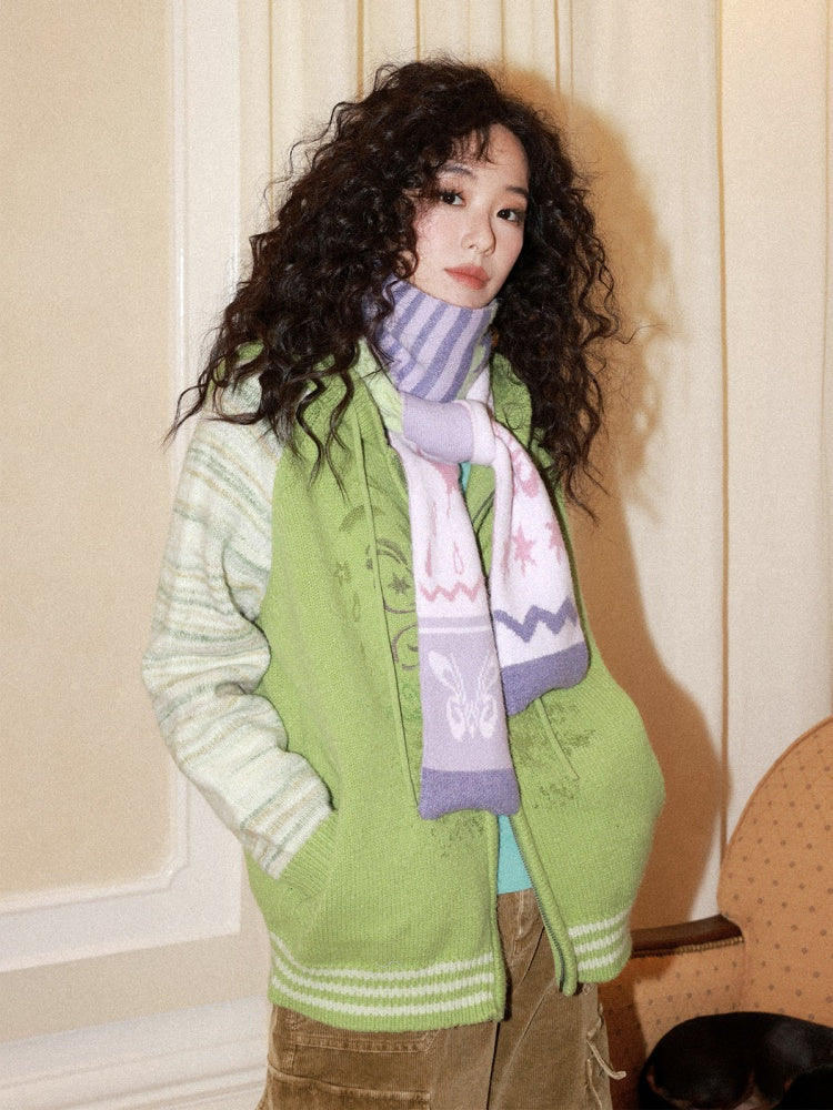 Sheep Wool Contrast Jacquard Pattern Double-Sided Cashmere Scarf【s0000015003】