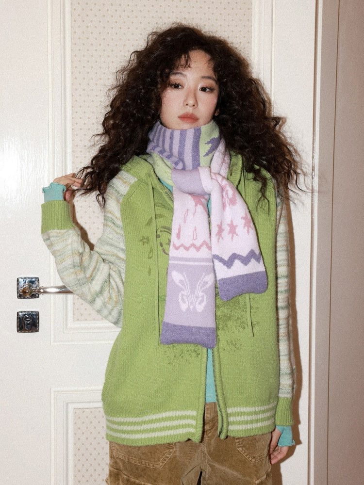 Sheep Wool Contrast Jacquard Pattern Double-Sided Cashmere Scarf【s0000015003】