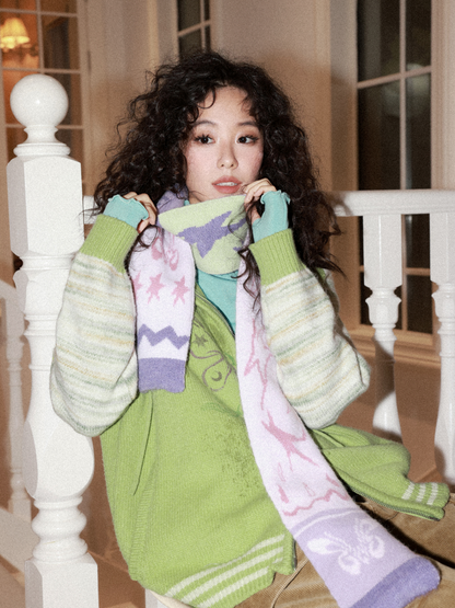 Sheep Wool Contrast Jacquard Pattern Double-Sided Cashmere Scarf【s0000015003】