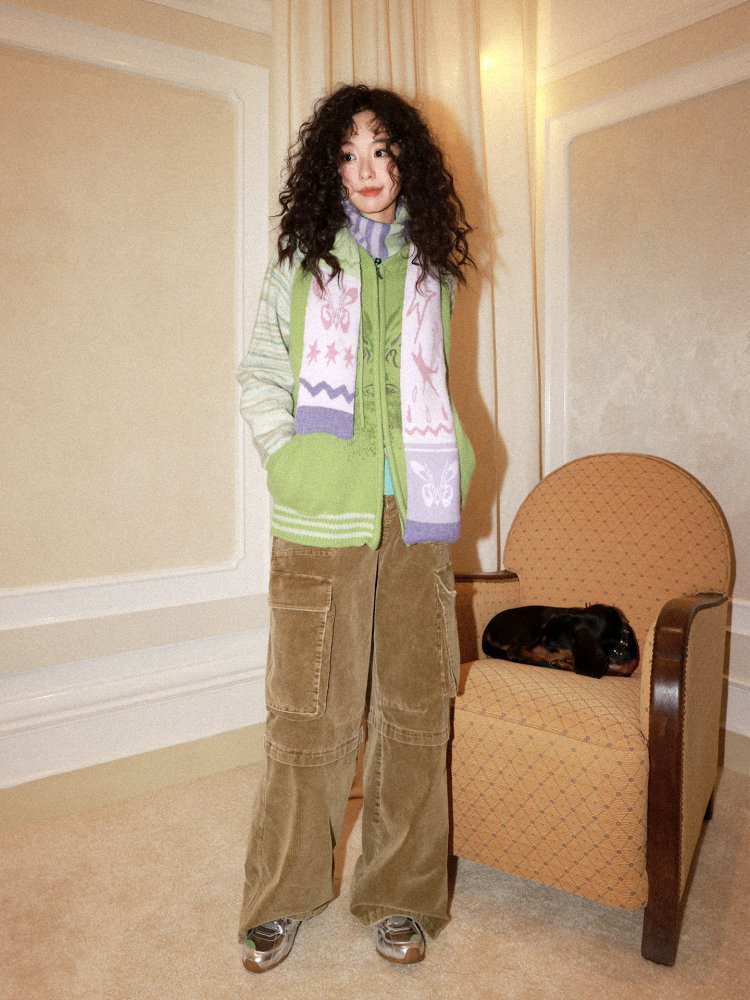 Sheep Wool Contrast Jacquard Pattern Double-Sided Cashmere Scarf【s0000015003】