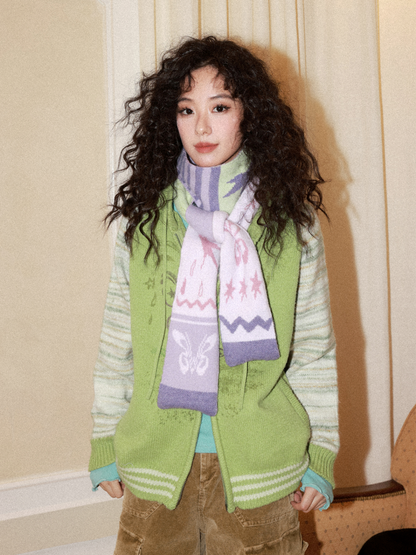 Sheep Wool Contrast Jacquard Pattern Double-Sided Cashmere Scarf【s0000015003】