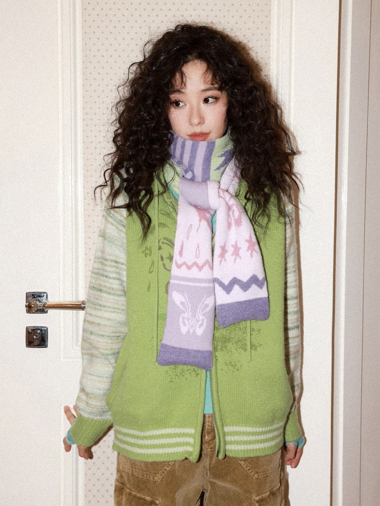 Sheep Wool Contrast Jacquard Pattern Double-Sided Cashmere Scarf【s0000015003】