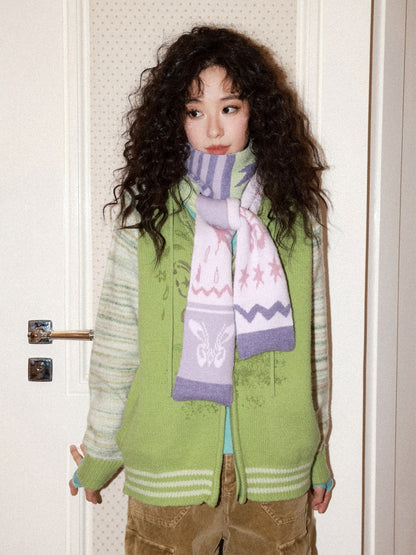 Sheep Wool Contrast Jacquard Pattern Double-Sided Cashmere Scarf【s0000015003】