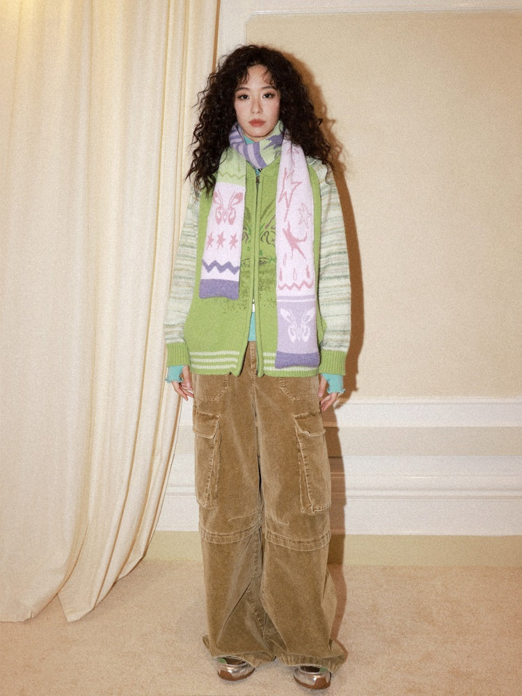 Sheep Wool Contrast Jacquard Pattern Double-Sided Cashmere Scarf【s0000015003】