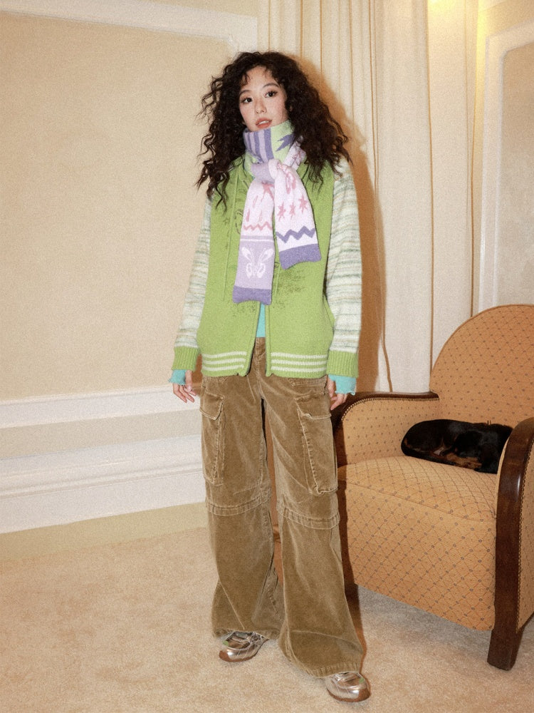 Sheep Wool Contrast Jacquard Pattern Double-Sided Cashmere Scarf【s0000015003】