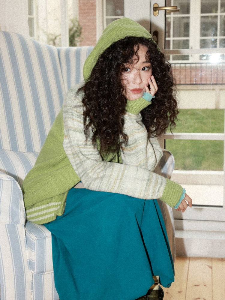 "Spring Butterfly Language" Sheep Wool Raglan Sleeve Hooded Knitted Cardigan Sweater【s0000015005】