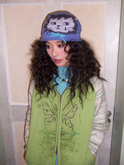 "Spring Butterfly Language" Sheep Wool Raglan Sleeve Hooded Knitted Cardigan Sweater【s0000015005】