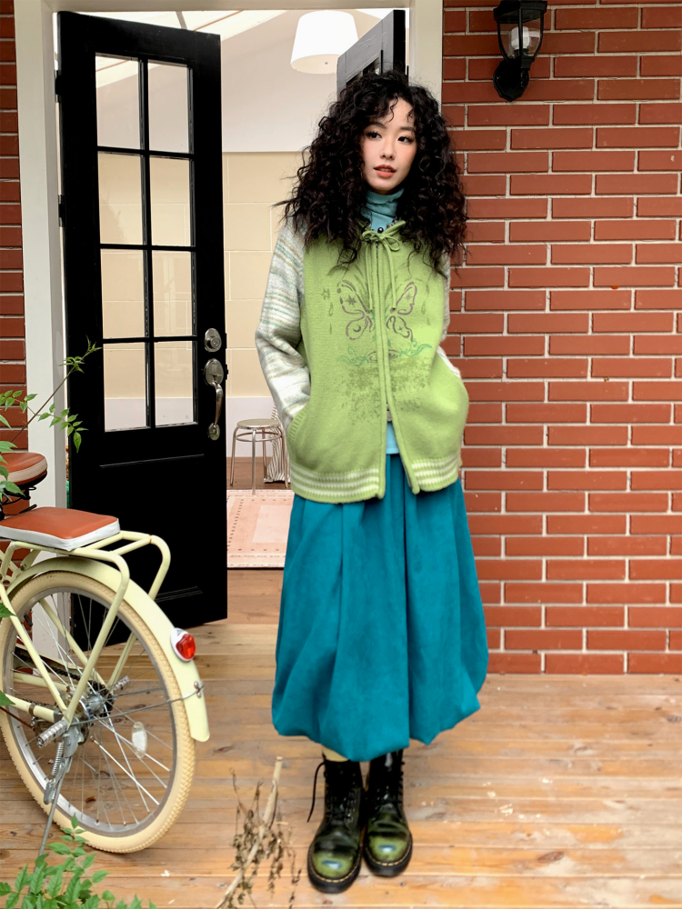 "Spring Butterfly Language" Sheep Wool Raglan Sleeve Hooded Knitted Cardigan Sweater【s0000015005】