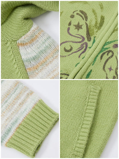 "Spring Butterfly Language" Sheep Wool Raglan Sleeve Hooded Knitted Cardigan Sweater【s0000015005】