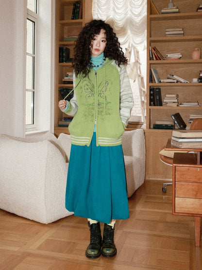 "Spring Butterfly Language" Sheep Wool Raglan Sleeve Hooded Knitted Cardigan Sweater【s0000015005】