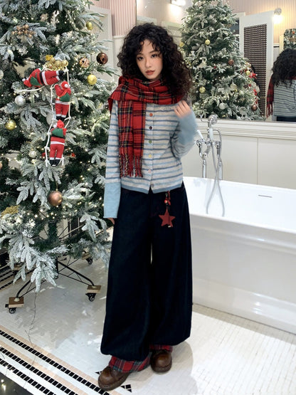 Sheep Wool Striped Cardigan Sweater Slimming Top【s0000015006】