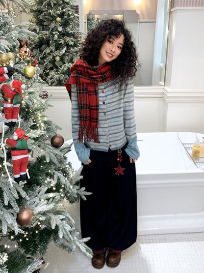 Sheep Wool Striped Cardigan Sweater Slimming Top【s0000015006】