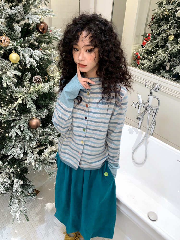 Sheep Wool Striped Cardigan Sweater Slimming Top【s0000015006】
