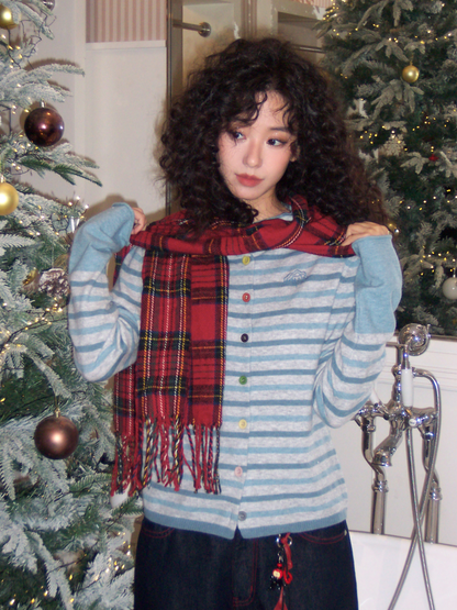 Sheep Wool Striped Cardigan Sweater Slimming Top【s0000015006】