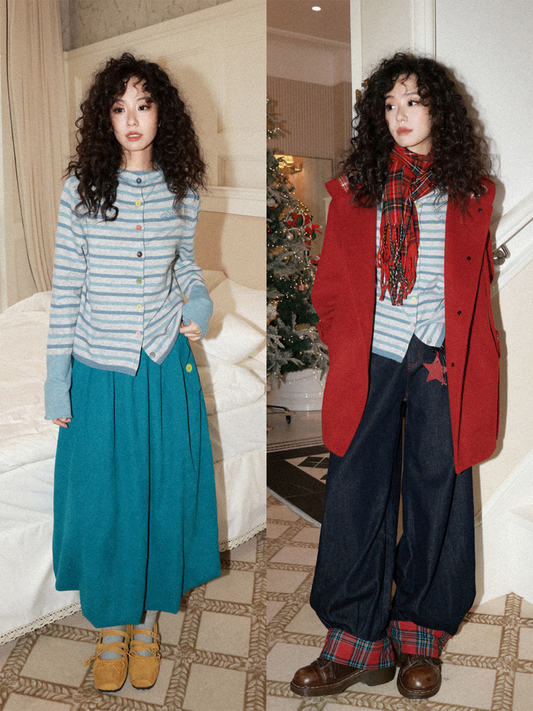 Sheep Wool Striped Cardigan Sweater Slimming Top【s0000015006】