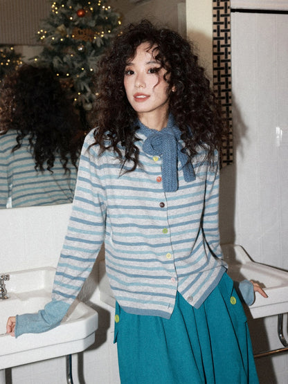 Sheep Wool Striped Cardigan Sweater Slimming Top【s0000015006】
